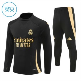 Dječji Real Madrid Sweatshirt Za Trening Četvrt Zip 2024-25 Crna